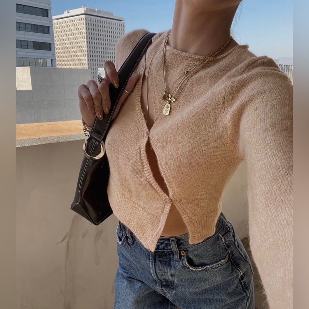 Beige Botany Sweetheart Crop Sweater